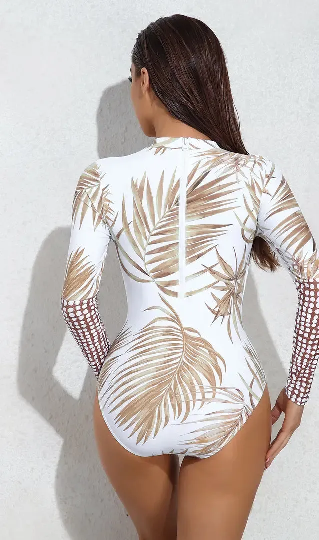 White Tropical Print One Piece Swimsuit