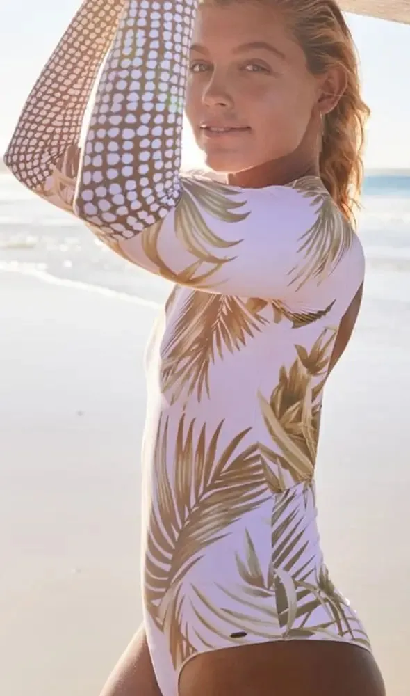 White Tropical Print One Piece Swimsuit