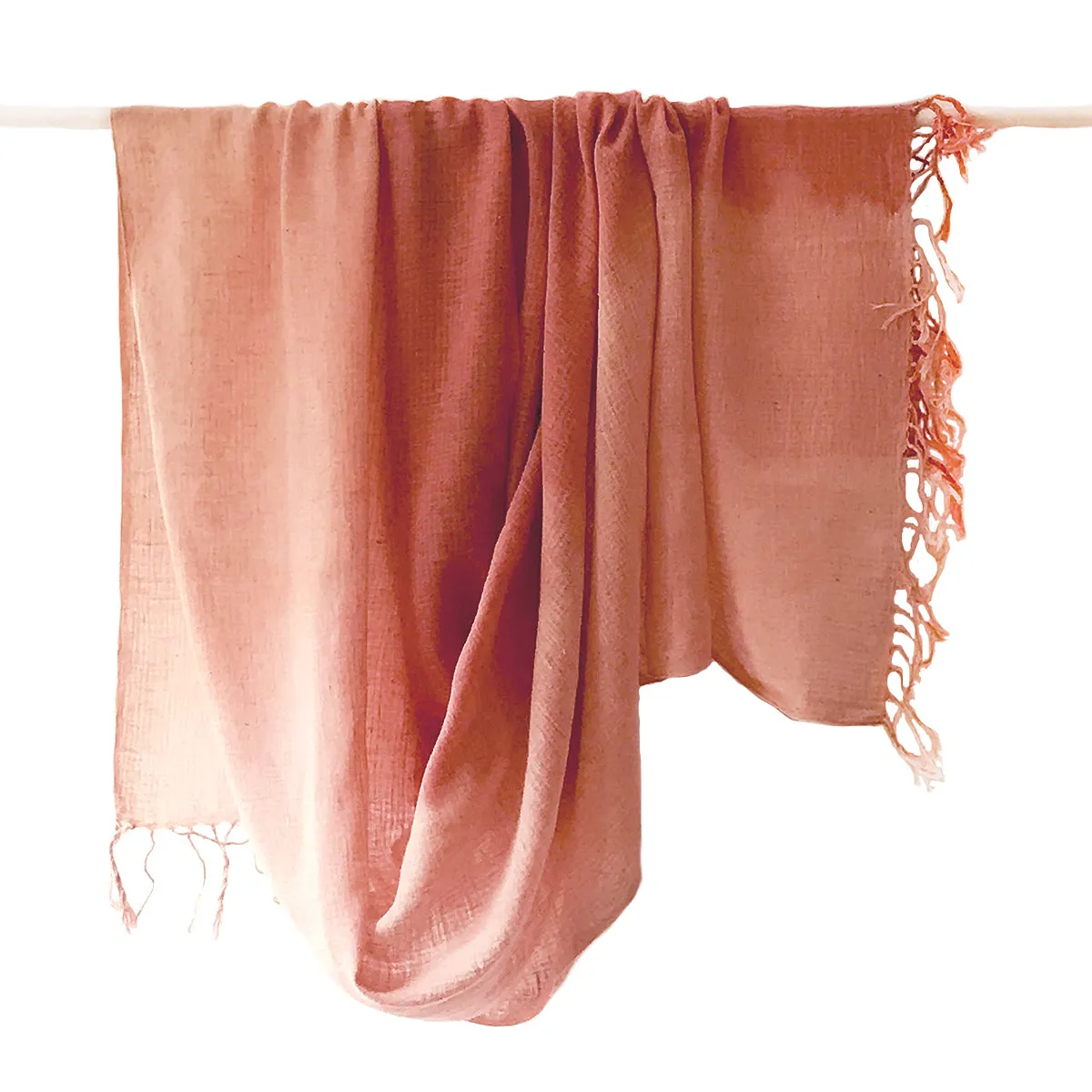WomenWeave Organic Handspun  Cotton Shawl - Color Block - Dusty Rose