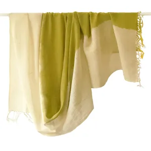 WomenWeave Organic Handspun  Cotton Shawl - Color Block - Green Apple