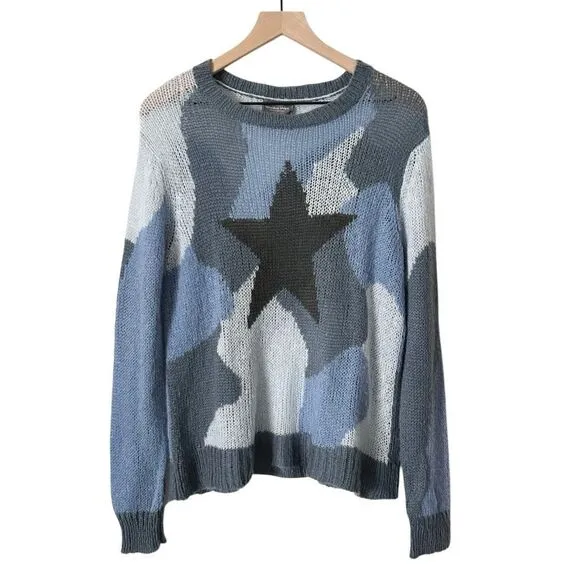 Wooden Ships Blue Camo Star Mohair Wool Blend Sweater Size Small/Medium