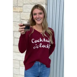 Wooden Ships Cocktail O'Clock V-Neck Lightweight in Maroon