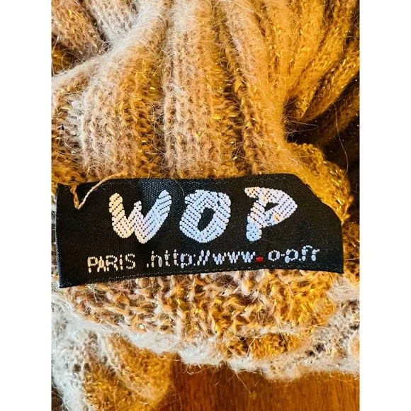 WOP Paris Knit Mohair Turtleneck Sweater  top Sz S Made In France Gold Threads
