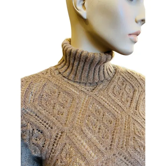 WOP Paris Knit Mohair Turtleneck Sweater  top Sz S Made In France Gold Threads