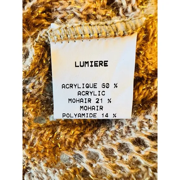 WOP Paris Knit Mohair Turtleneck Sweater  top Sz S Made In France Gold Threads