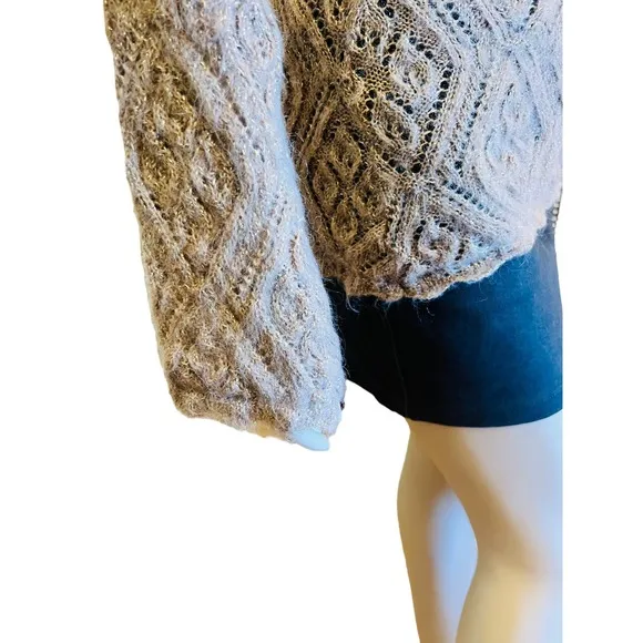 WOP Paris Knit Mohair Turtleneck Sweater  top Sz S Made In France Gold Threads