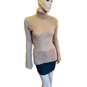 WOP Paris Knit Mohair Turtleneck Sweater  top Sz S Made In France Gold Threads