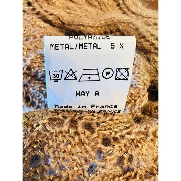 WOP Paris Knit Mohair Turtleneck Sweater  top Sz S Made In France Gold Threads