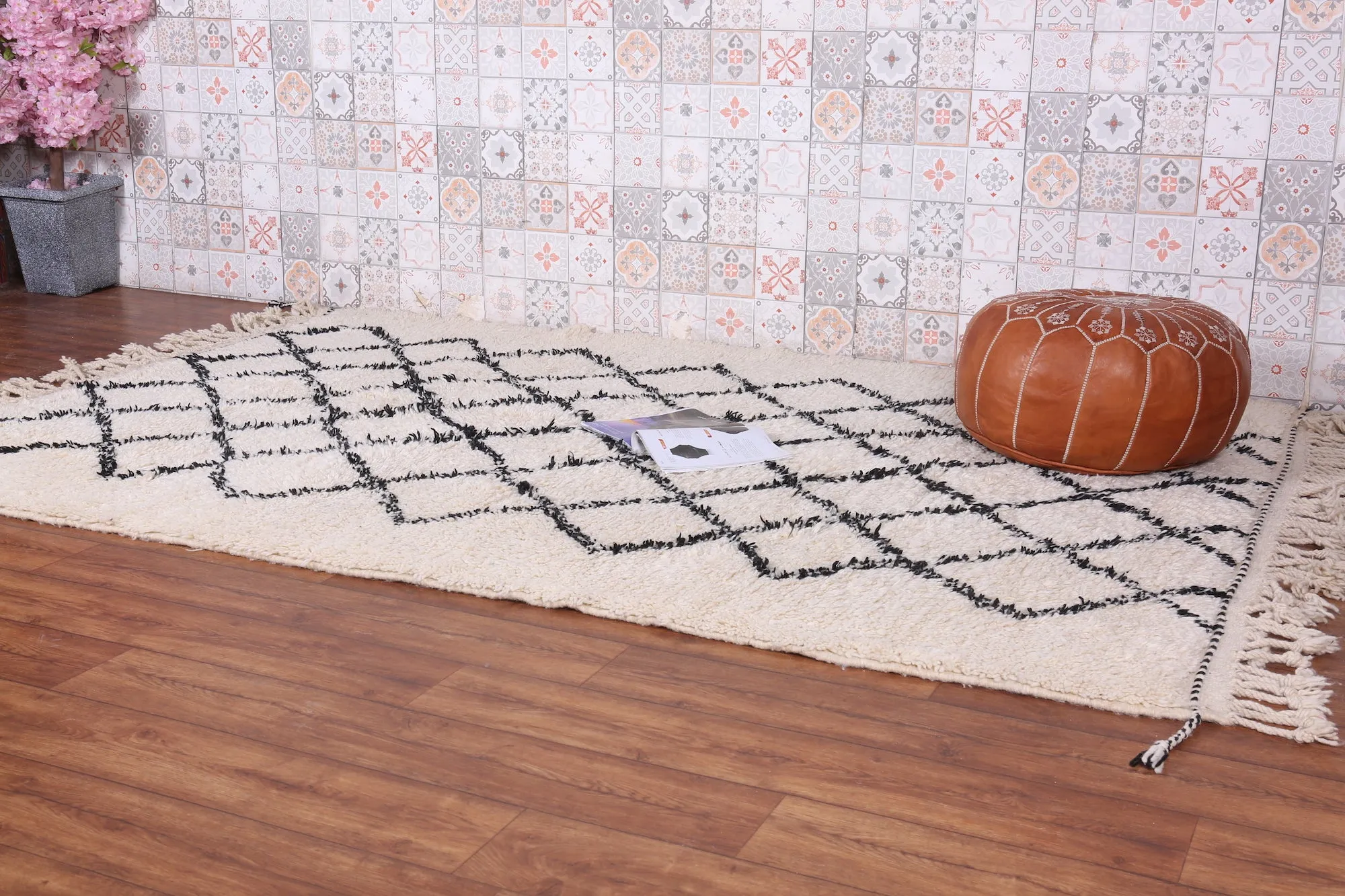 Woven Beni Ourain Rug - Beige And Black Moroccan Rug - Custom rug
