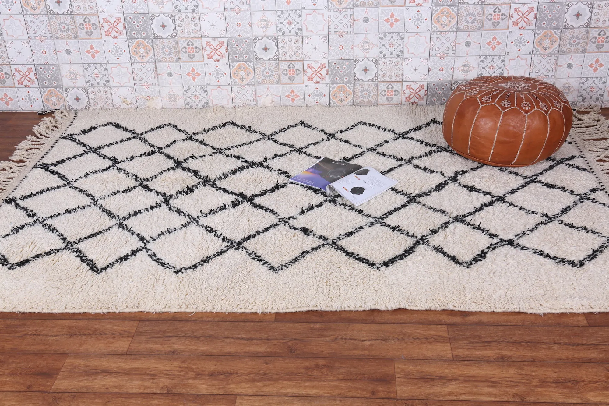 Woven Beni Ourain Rug - Beige And Black Moroccan Rug - Custom rug