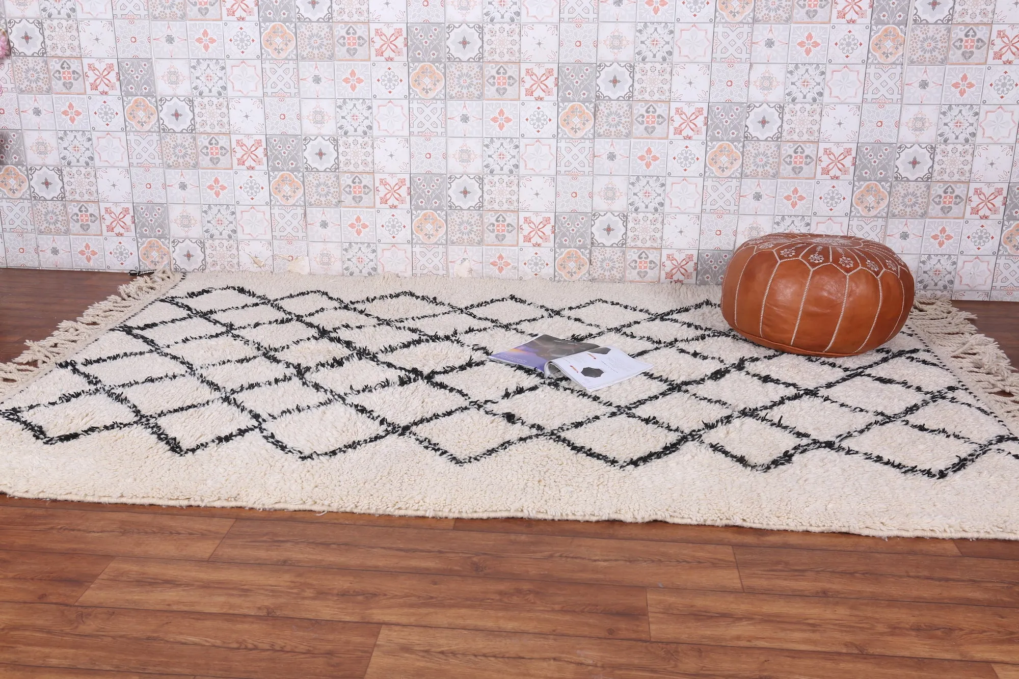 Woven Beni Ourain Rug - Beige And Black Moroccan Rug - Custom rug