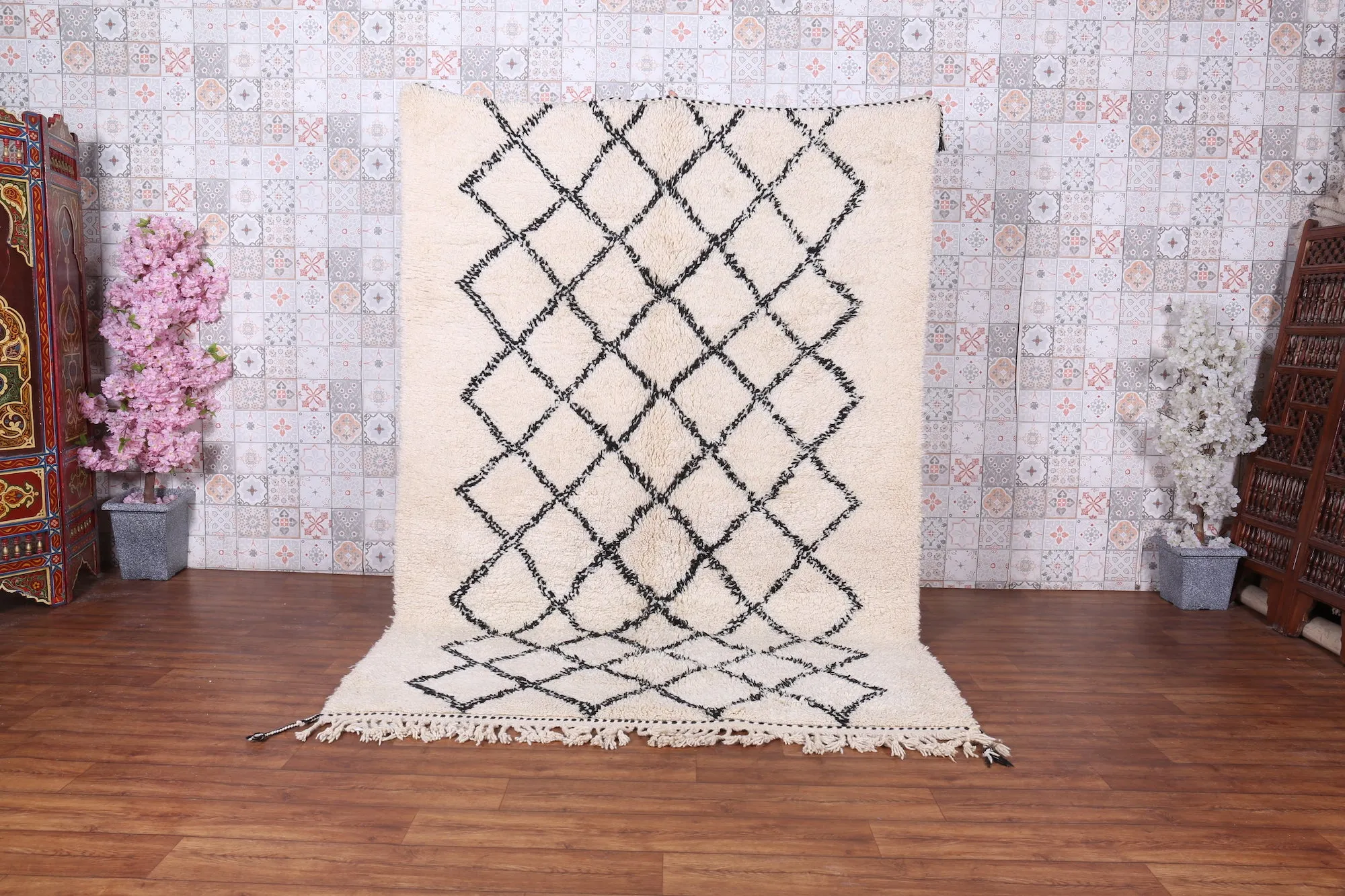 Woven Beni Ourain Rug - Beige And Black Moroccan Rug - Custom rug