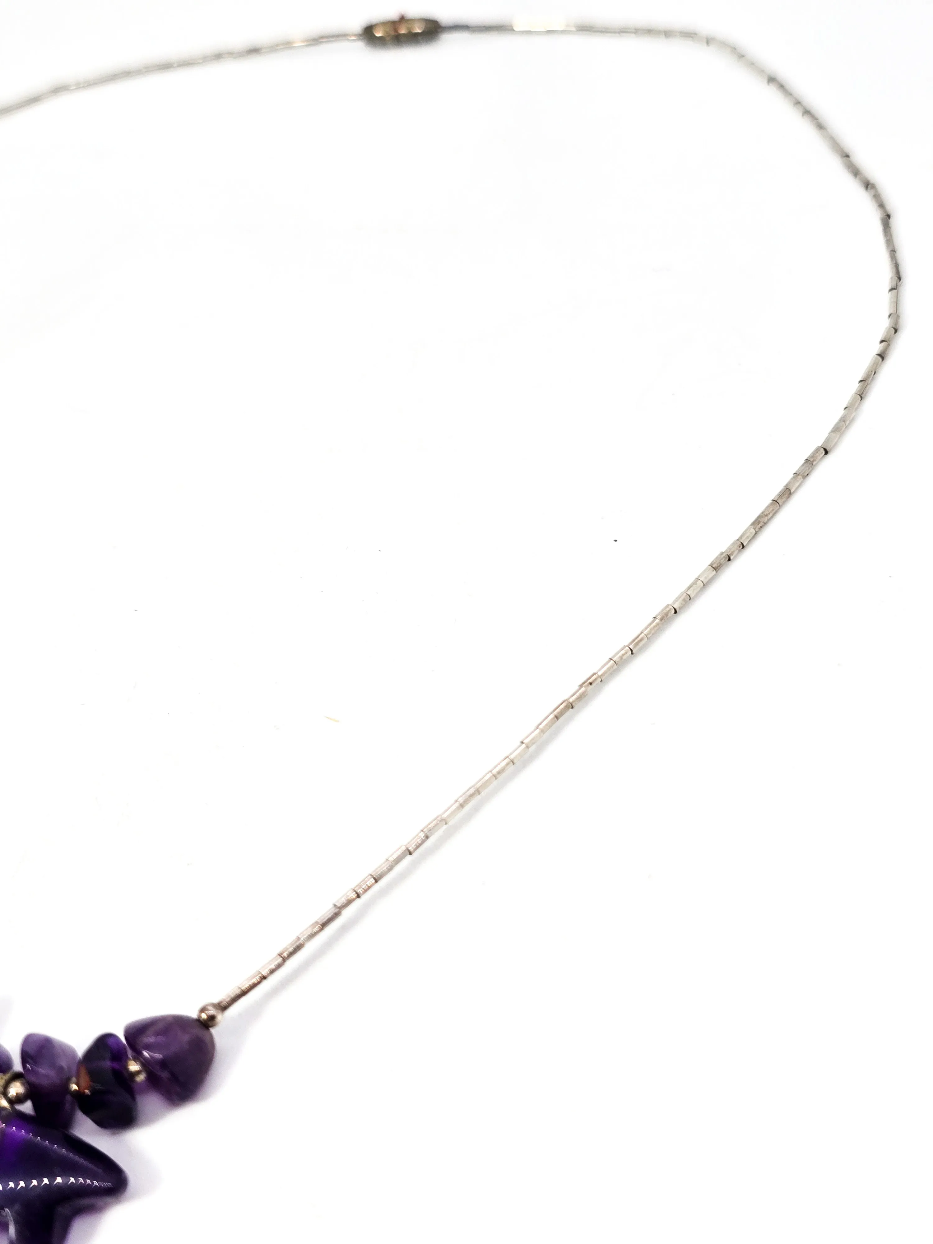Zuni bear amethyst chip gemstone sterling silver liquid silver vintage necklace