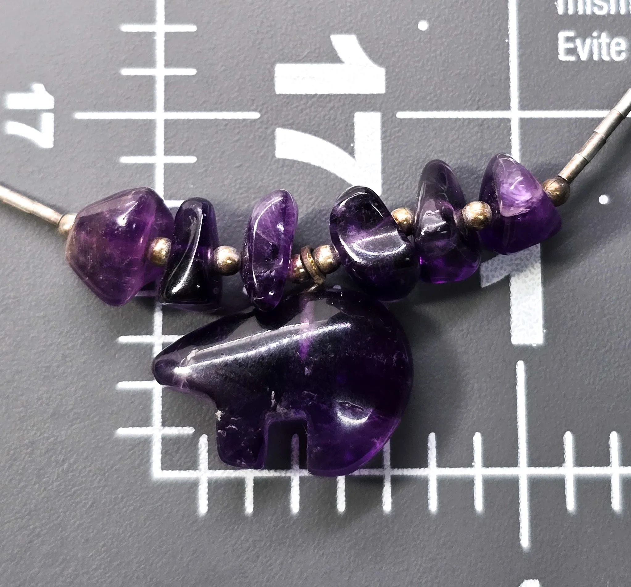 Zuni bear amethyst chip gemstone sterling silver liquid silver vintage necklace